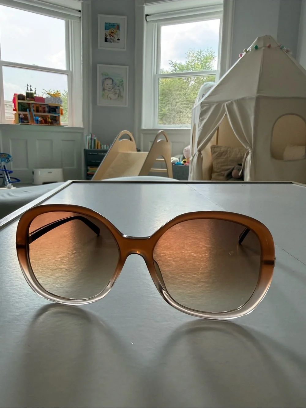Stella McCartney Gradient Brown to Clear Oversized Round Sunglasses